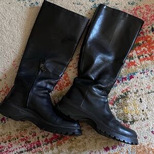 Women's Black Leather Knee-High Boots